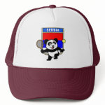This adorable little panda loves to get out on the court and hits some balls. Panda plays in front of a large flag of Serbia. This is a great design for anyone who loves to play tennis, watch tennis or just loves cute pandas.