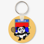 This adorable little panda loves to get out on the court and hits some balls. Panda plays in front of a large flag of Serbia. This is a great design for anyone who loves to play tennis, watch tennis or just loves cute pandas.