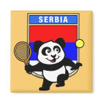 This adorable little panda loves to get out on the court and hits some balls. Panda plays in front of a large flag of Serbia. This is a great design for anyone who loves to play tennis, watch tennis or just loves cute pandas.