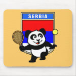 This adorable little panda loves to get out on the court and hits some balls. Panda plays in front of a large flag of Serbia. This is a great design for anyone who loves to play tennis, watch tennis or just loves cute pandas.