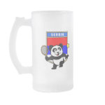 This adorable little panda loves to get out on the court and hits some balls. Panda plays in front of a large flag of Serbia. This is a great design for anyone who loves to play tennis, watch tennis or just loves cute pandas.