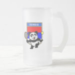 This adorable little panda loves to get out on the court and hits some balls. Panda plays in front of a large flag of Serbia. This is a great design for anyone who loves to play tennis, watch tennis or just loves cute pandas.
