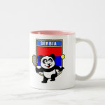 This adorable little panda loves to get out on the court and hits some balls. Panda plays in front of a large flag of Serbia. This is a great design for anyone who loves to play tennis, watch tennis or just loves cute pandas.