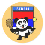 This adorable little panda loves to get out on the court and hits some balls. Panda plays in front of a large flag of Serbia. This is a great design for anyone who loves to play tennis, watch tennis or just loves cute pandas.