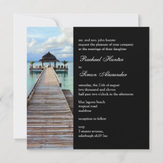 Serenade Jetty Maldives Beach Wedding -black Personalised Invitation