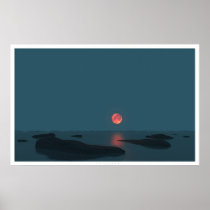 moonrise, water, rocks, quiet, digital, desktop wallpaper, Poster with custom graphic design