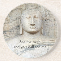 Serene Buddha Image with Customizable Quote Drink Coaster