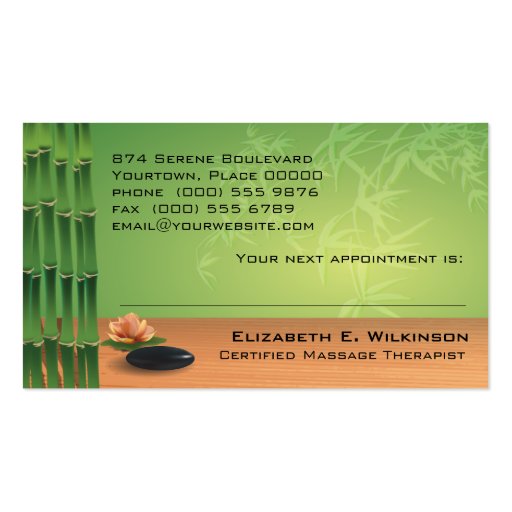 Serene Massage and Spa Appointment Business Card (back side)