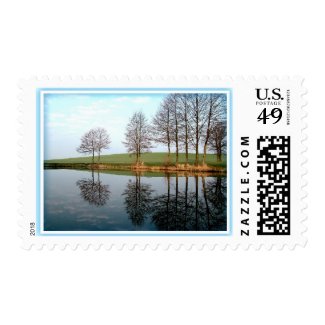 Serene Nature Reflection On Pond Postage Stamp Postage Stamp