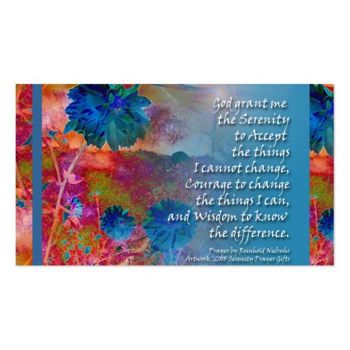 Serenity Prayer Blue Flowers Profile Card Business Card (back side)