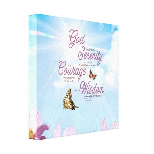 Serenity Prayer: Butterflies, Pink Flowers, Streng Canvas Print | Zazzle