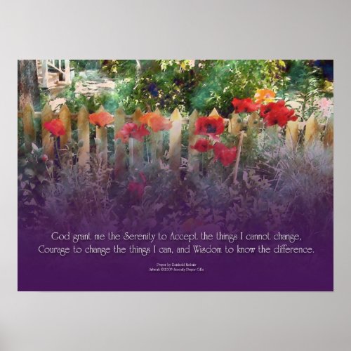 Serenity Prayer Poppies & Fence Poster print