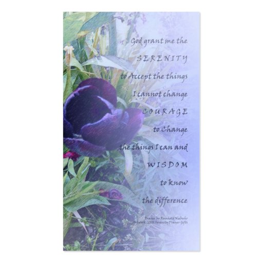 Serenity Prayer Purple Tulip Profile Card Business Card Templates (front side)