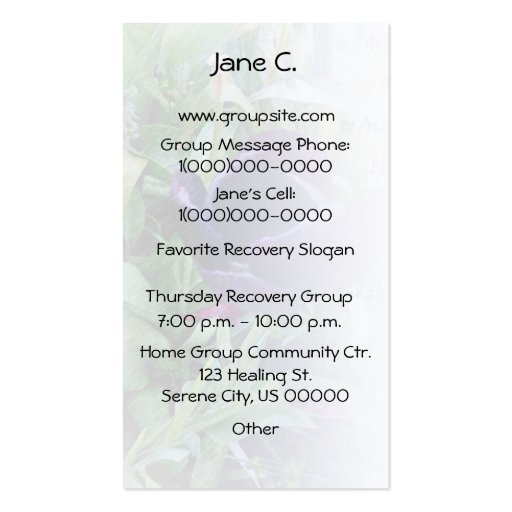Serenity Prayer Purple Tulip Profile Card Business Card Templates (back side)