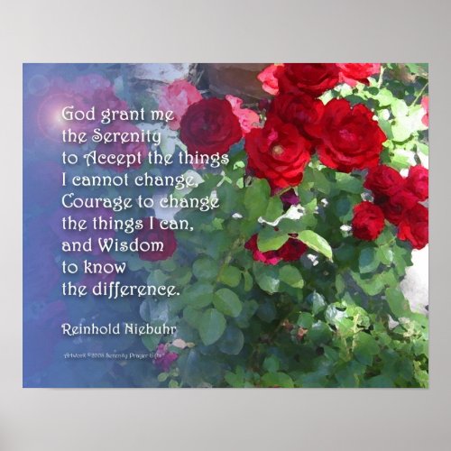 Serenity Prayer Red Roses Poster print