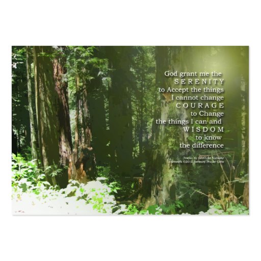 Serenity Prayer Redwoods Business Card (front side)