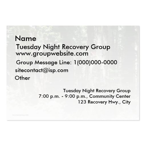 Serenity Prayer Redwoods Business Card (back side)