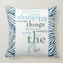 Serenity Prayer Word Art Zebra Print Throw Pillow