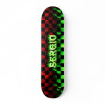 Sergio skateboard green fire and flames design.