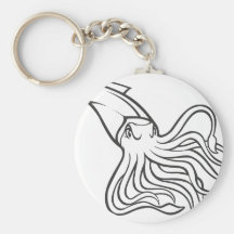 Serious Giant Squid in Black and White Key Chain