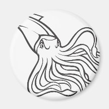 Serious Giant Squid in Black and White Fridge Magnets