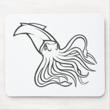 Serious Giant Squid in Black and White Mouse Pads