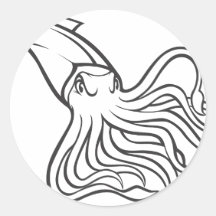 Serious Giant Squid in Black and White Stickers