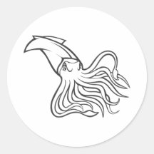 Serious Giant Squid in Black and White Stickers