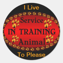 Service Animal In Training Red & Black Round Sticker