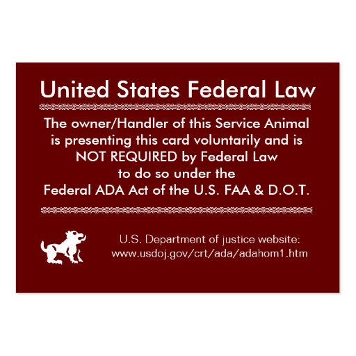Service Dog Rights Card Business Card Template (front side)