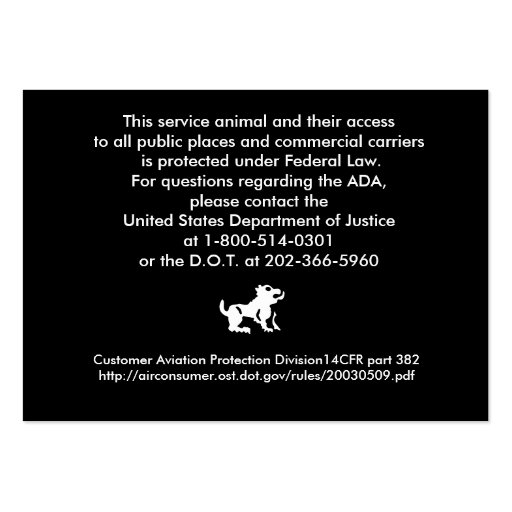 Service Dog Rights Card Business Card Template (back side)