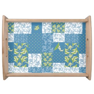 Serving Tray: Lily of the Valley, Blue Patchwork