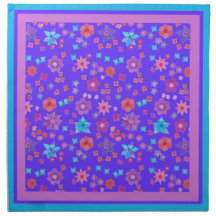 Set of  4 Blue Flower-Power Table Napkins
