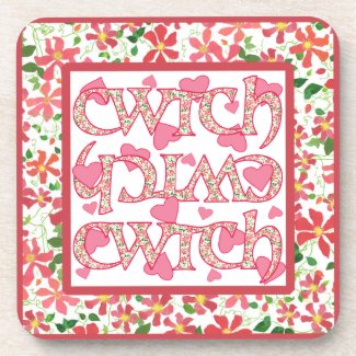 Set of 6 Cork Coasters with Welsh Cwtch and Hearts