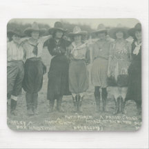 Seven rodeo cowgirls posing for a photograph. mouse pads