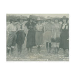 Seven rodeo cowgirls posing for a photograph. postcard