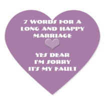Seven Words For a Long and Happy Marriage Heart Stickers