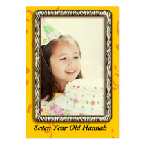Seven Year Old  Girls Zebra Birthday Photo Cards business cards
