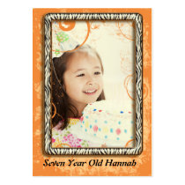 Seven Year Old  Girls Zebra Birthday Photo Cards business cards