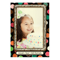 Seven Year Old  Girls Zebra Birthday Photo Cards business cards