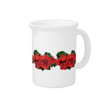 Several Red Geraniums Drink Pitchers