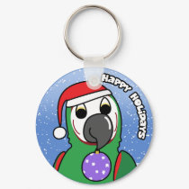 Severe Macaw Happy Holidays Keychain by MenagerieMayhem Severe Macaw Happy Holidays Keychain