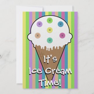 Sew Buttons On Ice Cream Birthday Invitation invitation
