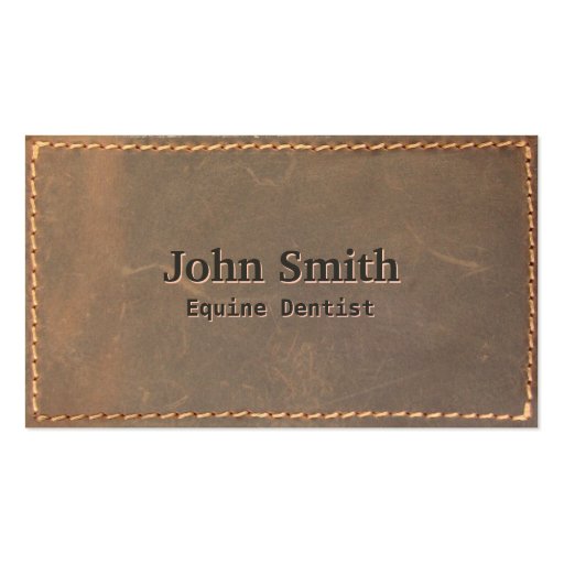 Sewed Leather Equine Dentist Business Card (front side)