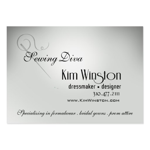 "Sewing Diva" - Seamstress, Dressmaker, Designer Business Card (back side)