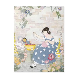 Sewing in a Garden of Foxglove & Poppies postcard