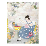 Sewing in a Garden of Foxglove & Poppies Postcards