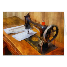 Sewing Machine With Orange Thread Greeting Cards
