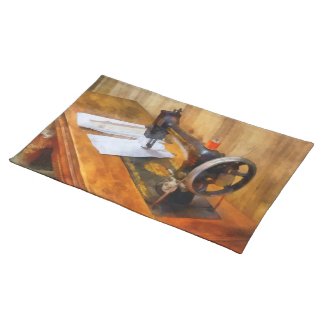 Sewing Machine With Orange Thread Placemats