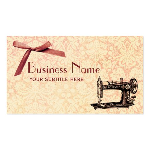 Sewing Pink Bow Damask Vintage Business Card (front side)